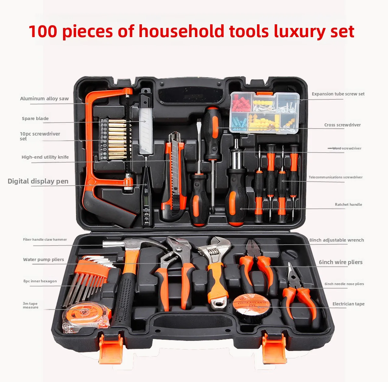 Komax Electrician Carpenter Repair Hand Tools Set Household Tool and Screwdriver Gift Set in a Toolbox for Home & Garden Use
