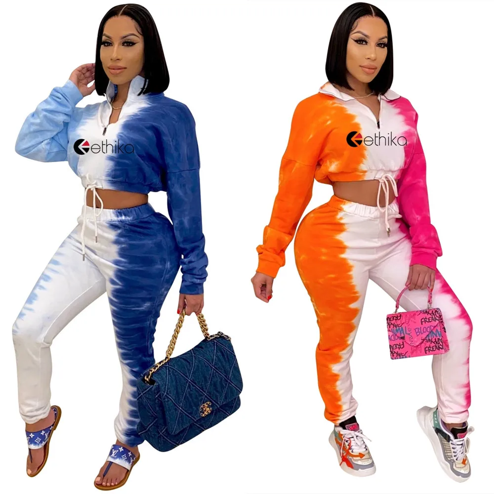 

ethika fall boutique outfits tie dye sweatshirt two piece set women clothing
