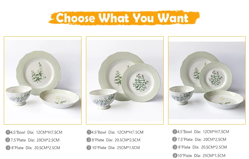 Wholesalers Ceramic And Porcelain Plates Green Plant Pattern Bone China