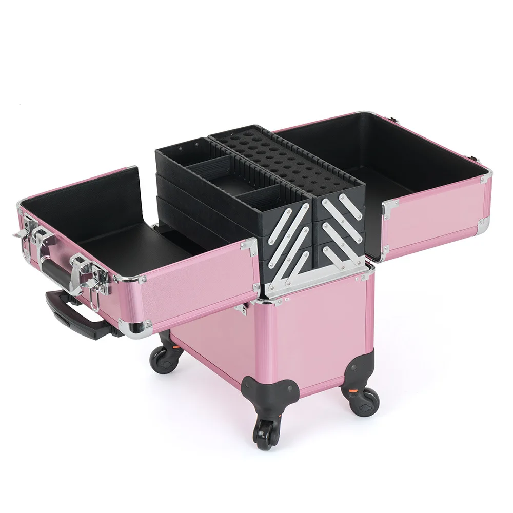 Professional Trolley Rolling Aluminum Nail Polish Holder Beauty