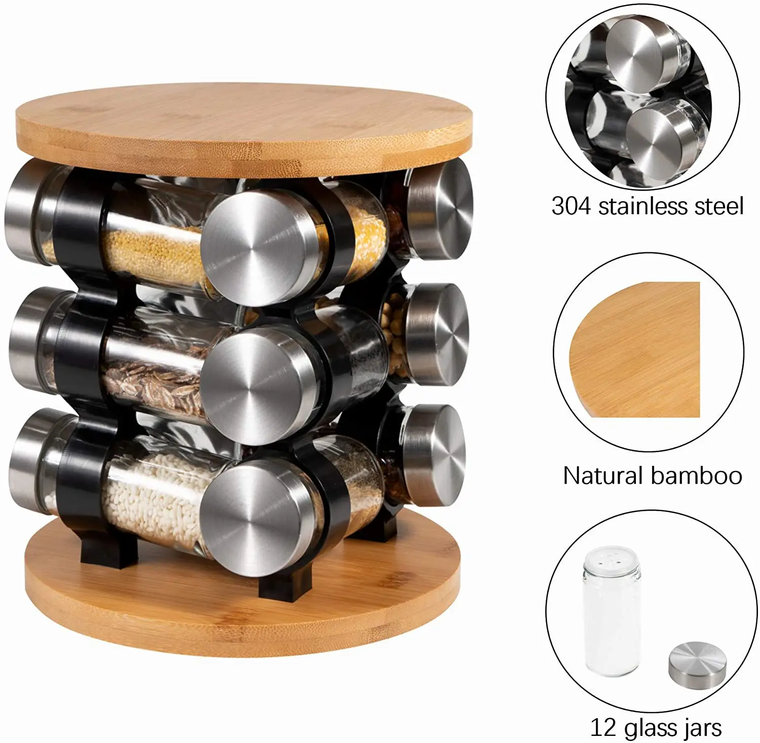 Combohome Spice Rack 12 Jars Revolving Countertop Spice Organizer Tower