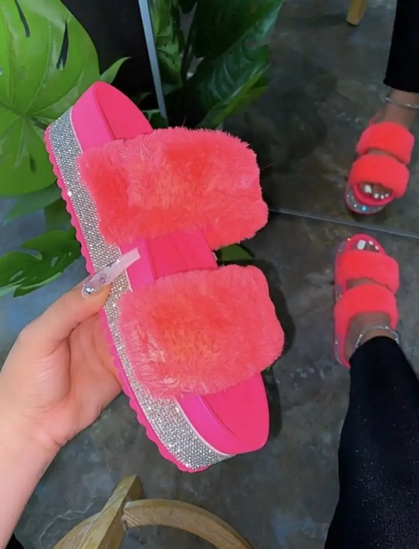 Summer Barbie Tingz Fur Slides Vendors Women Shoes Fluffy Slides ...