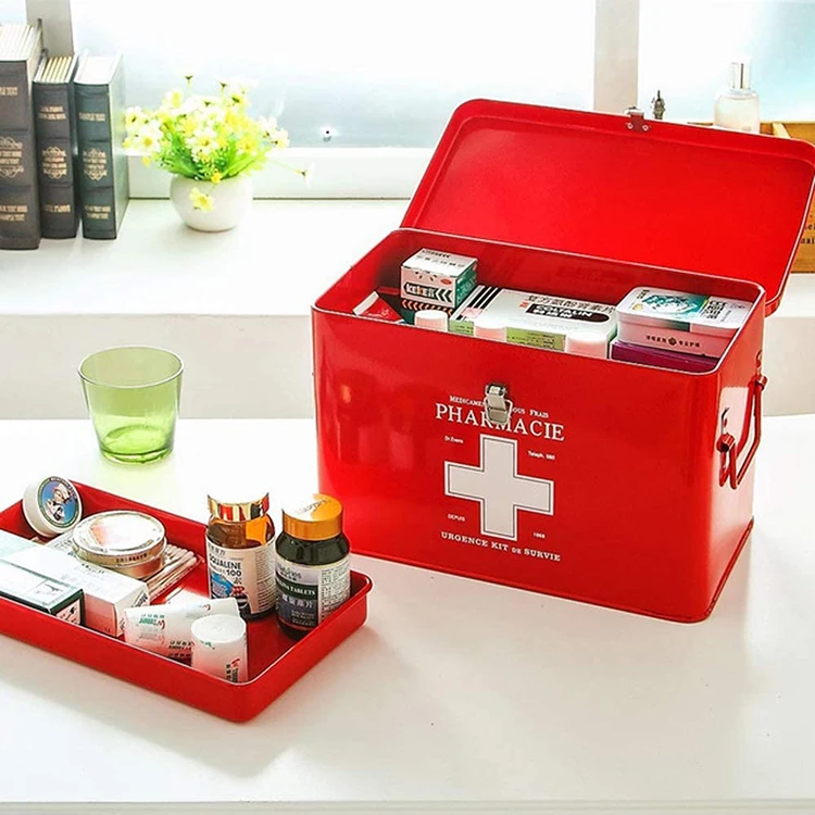 First Aid Tin Blue Vintage Style Large First Aid Storage Box With Lid