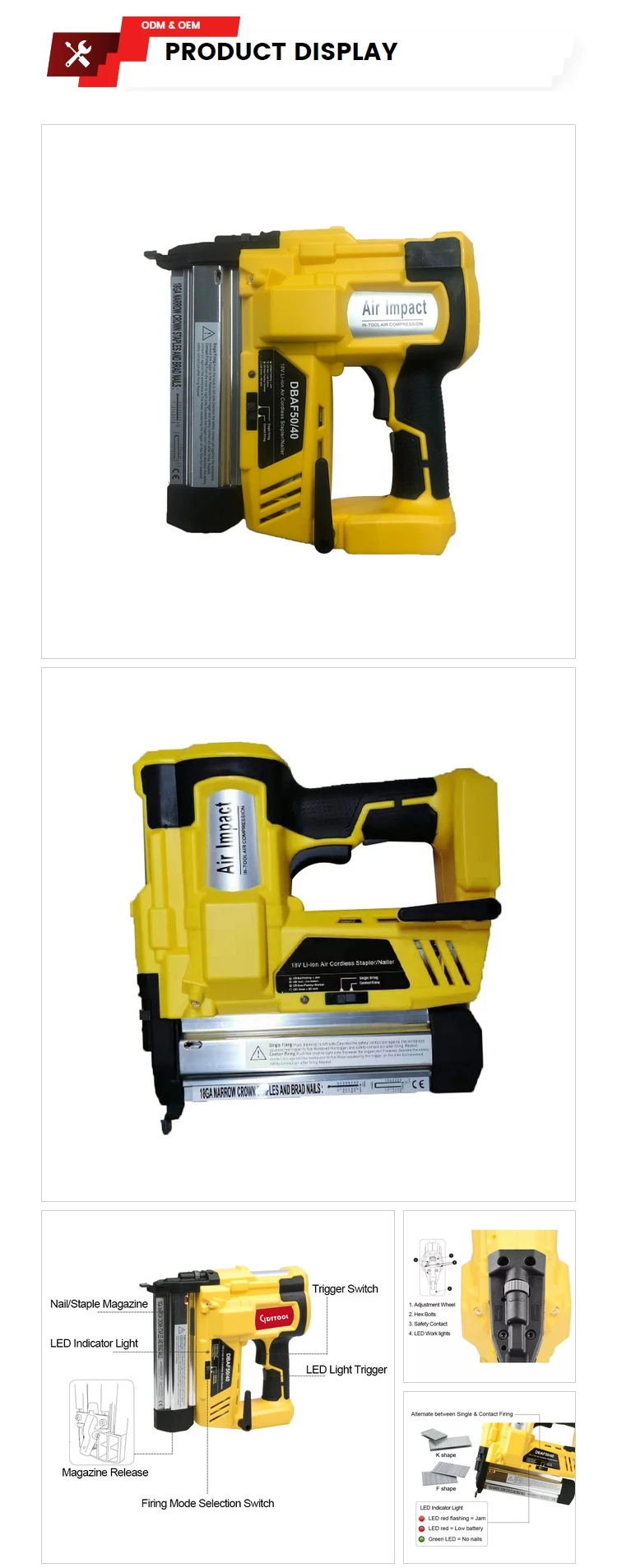 18V LIION AIR CORDLESS 2 INCH BRAD NAILER ElECTRIC BRAD NAILER POWER DC 18V CORDLESS BRAD NAIL