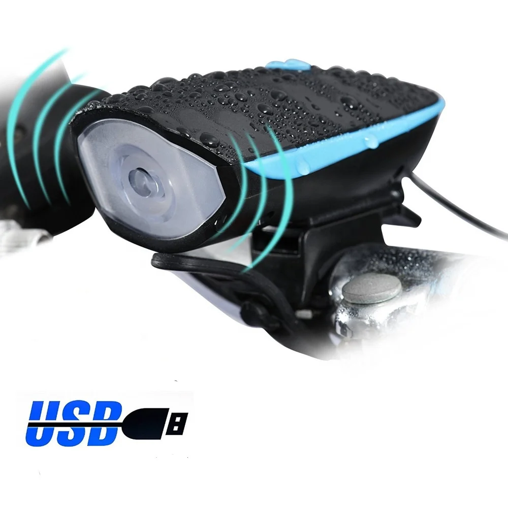 Waterproof Super Bright Front Cycling Light USB Rechargeable Bike Lamp with Horn for Warning