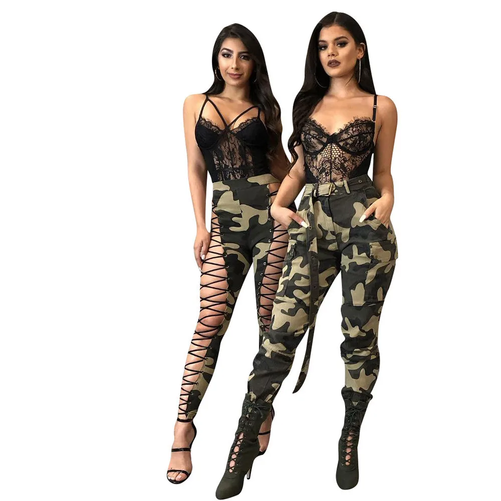 Autumn And Winter Women Camouflage Pants Women High Waist Pockets Denim Pant Female Skinny Trousers