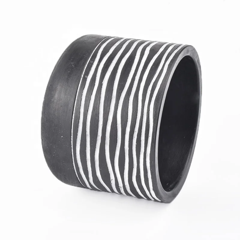 Wholesale black concrete candle containers stripe pattern home decoration