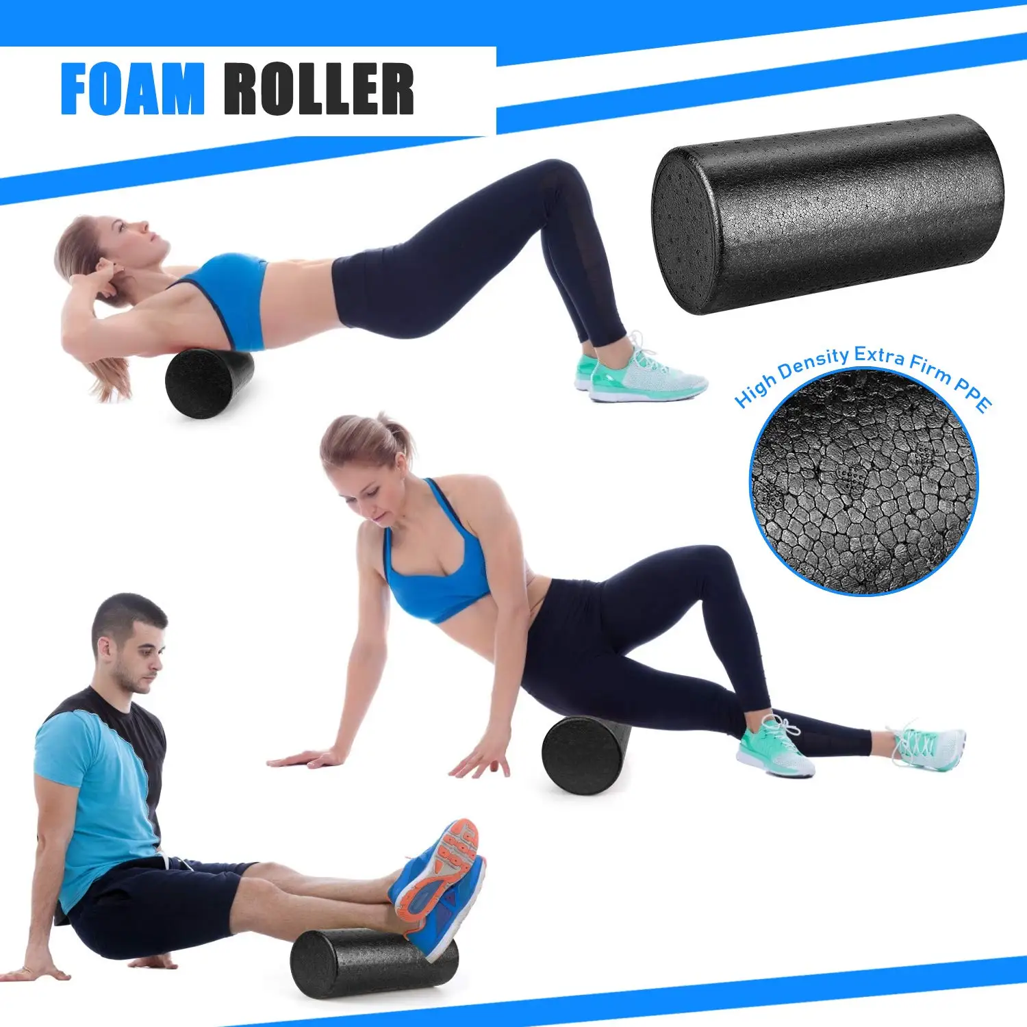 Foam Roller Set - High Density Back Roller, Muscle Roller Stick,2 Foot  Fasciitis Ball, Stretching Strap, Peanut Massage Ball for Whole Body  Physical