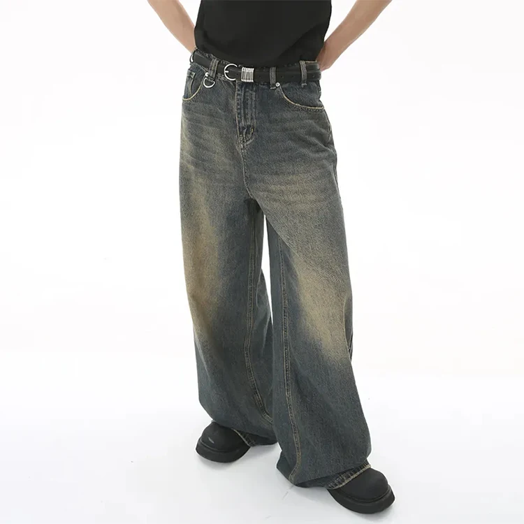 Streetwear Straight Custom Baggy Jeans Men Distressed Dark Washed ...