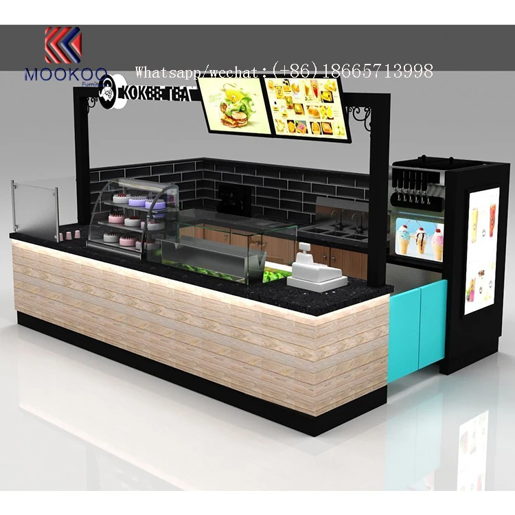 Customized Commercial Food Display Coffee Kiosk For Shop Counter Design 