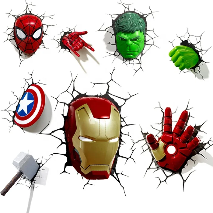 Melenlt 3D Wall Lamp Avenger  Marvel Night Light  Iron Man Captain America Spider man Hulk Movie Fans Gifts for kids