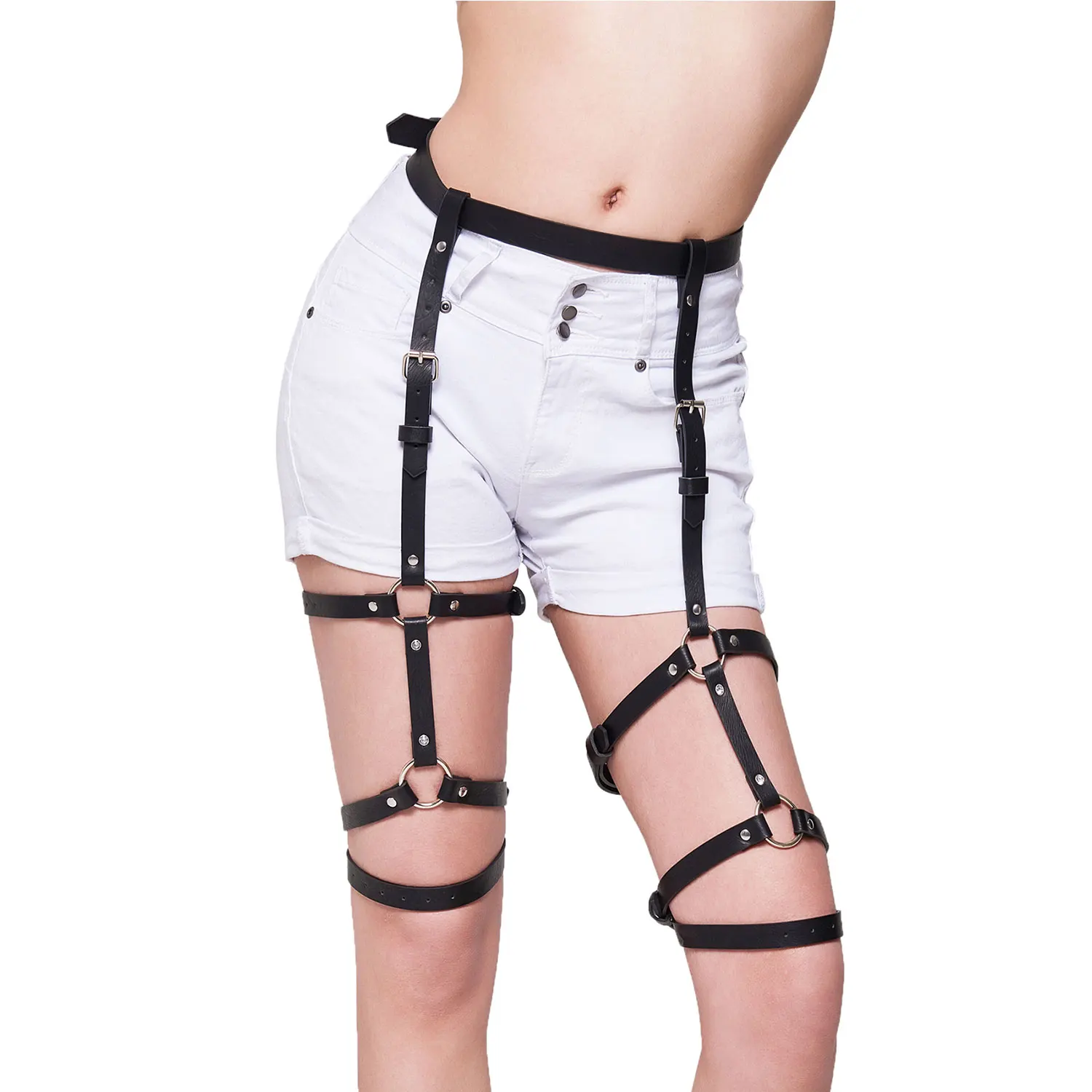 Womens Leg Harness Caged Thigh Holster Garters Harajuku Waist Gothic Rings Belt For Rave