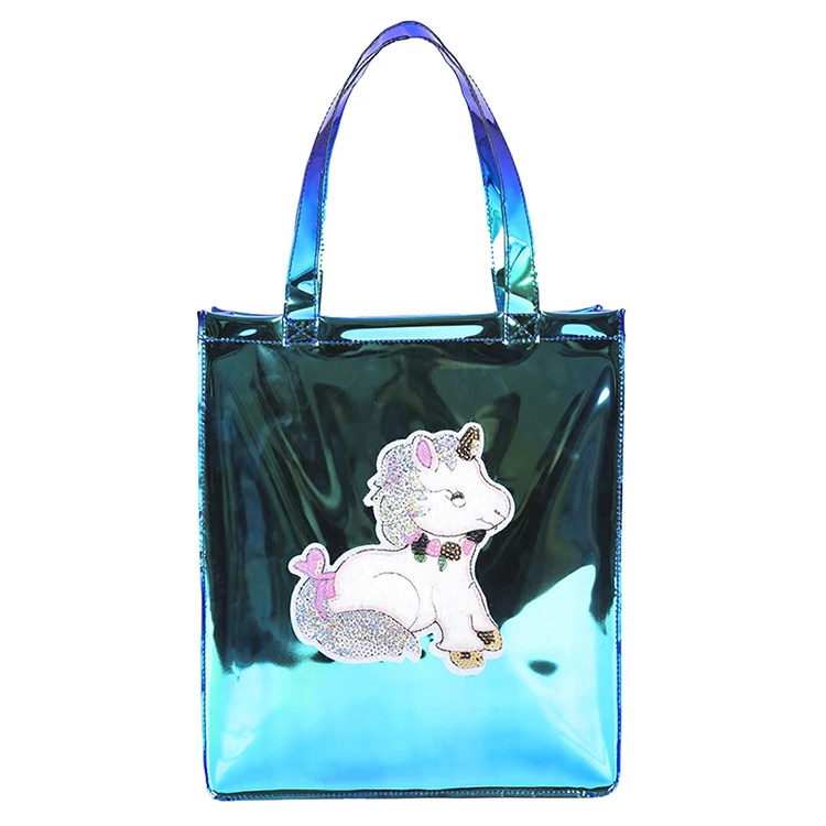 
BSCI Factory 2020 newly designed clear plastic hand bag ladies holographic pvc tote bags laser material makeup bags 