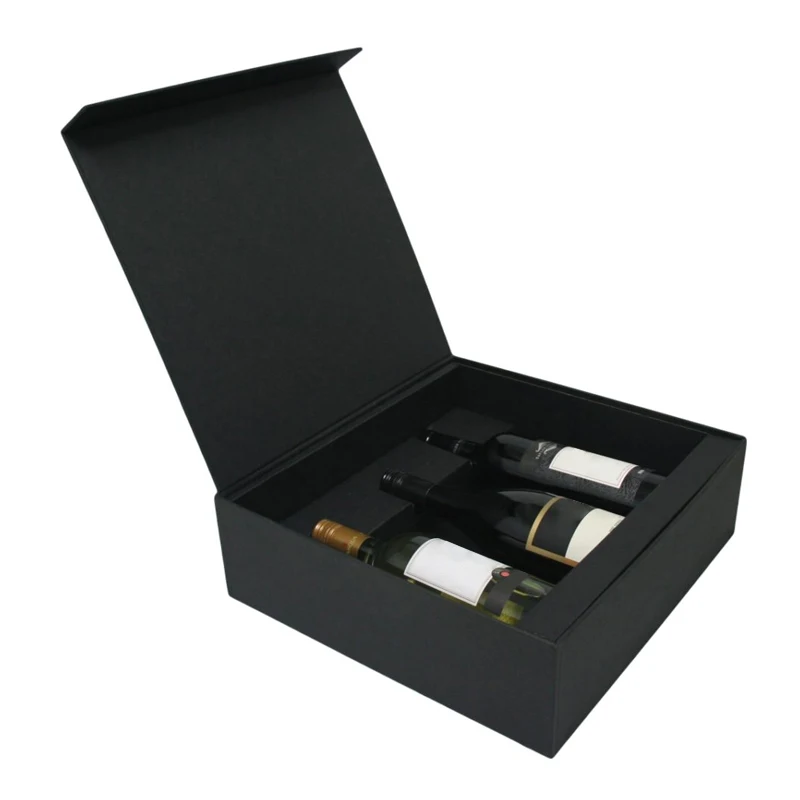Custom Black Paper Luxury Wine Boxes Packaging Gift With Insert