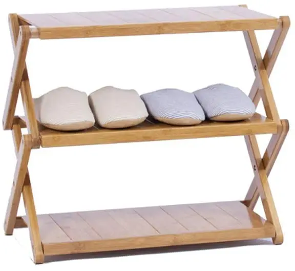 
Eco-Friendly Bamboo 3tiers Folding Shelves for Camping Organizer Rack or for Shoe Rack of Entryway 