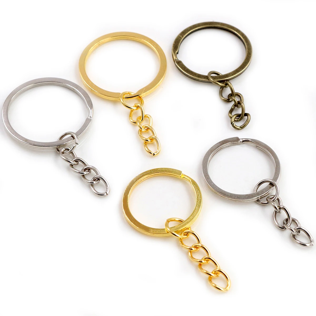 20/30 pcs/lot Key Chain Key Ring Bronze Rhodium Gold Color 28mm Long Round  Split Keyrings Keychain Jewelry Making Wholesale