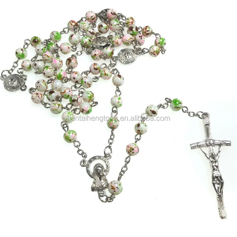 New Religious Catholic Glass Bead Rosary Necklace Classic 3color Beaded