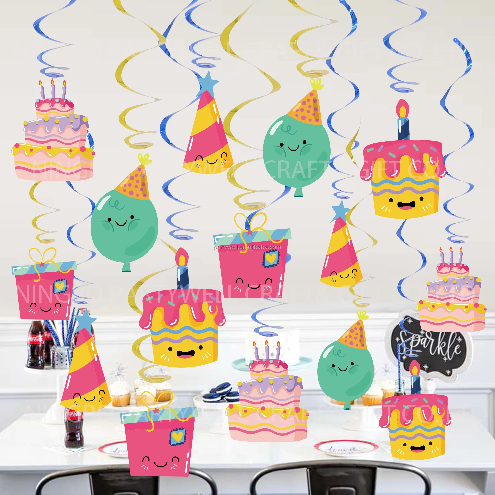 Partywell Happy Birthday Hanging Decorations Swirls Streamers Kit