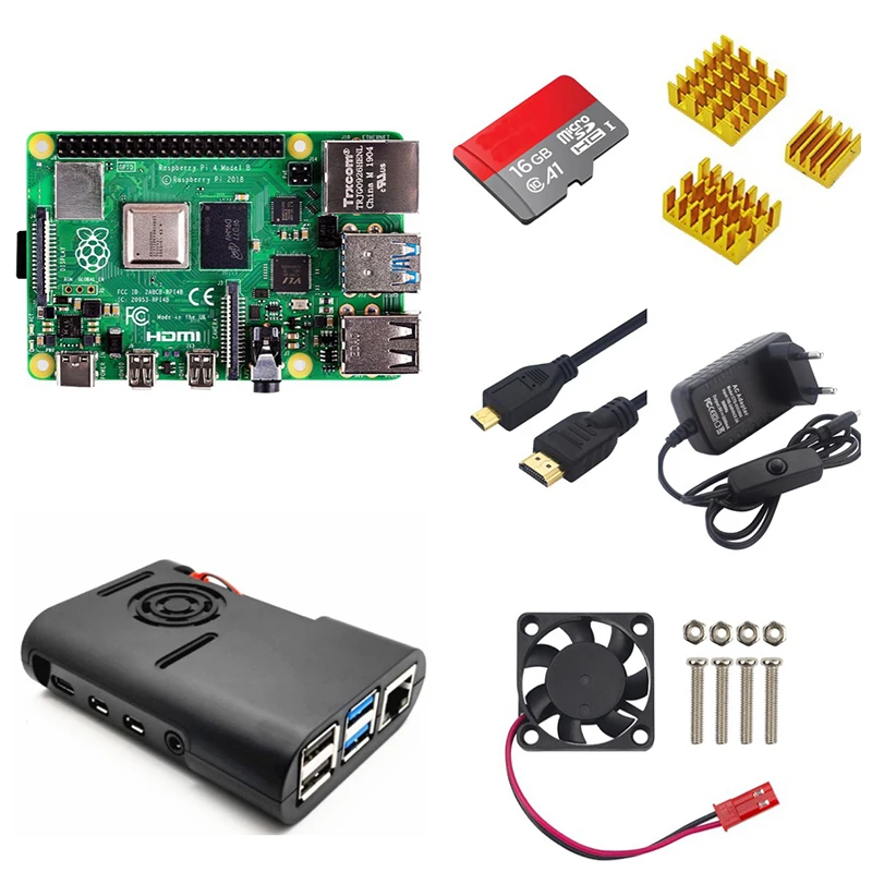 Raspberry Pi 4 Model B 4gb Ram Starter Kit+ Abs Case + Fan + Heat Sink ...