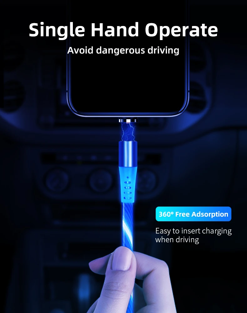 SOCW 3 in 1 magnetic charge cable Universal mobile phone surround flowing led light usb cable - ANKUX.COM