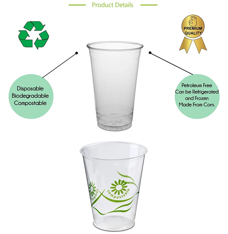 Biodegradable Compostable PLA Clear Plastic Cup with Lid
