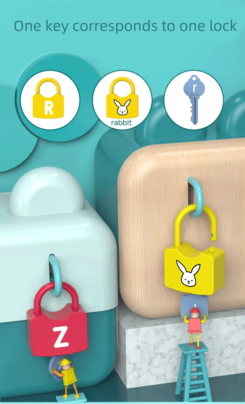 Children Montessori Alphabet Number Learning Locks toys alphanumeric unlock teaching aids educational toys for kids