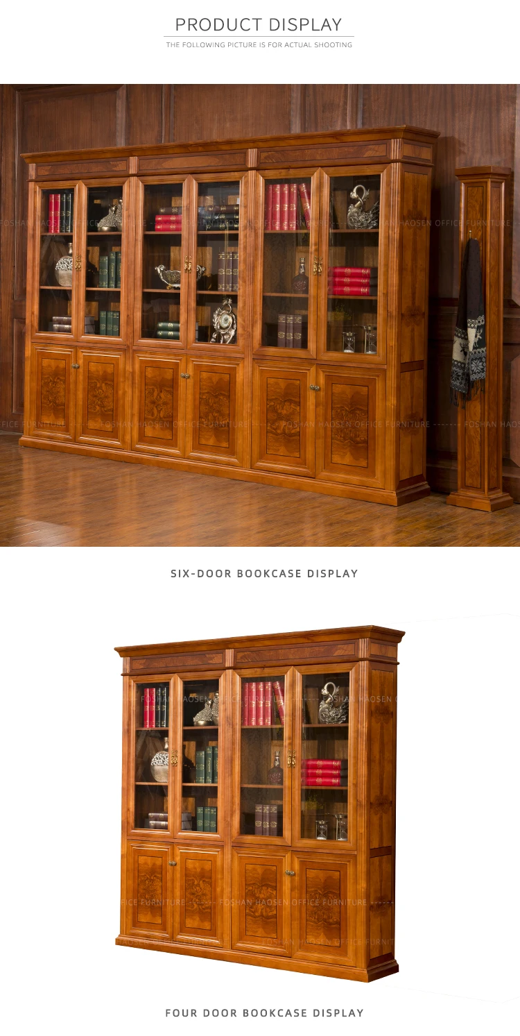 Customized Highend Wood Classic Bookcase With Glass Door Buy