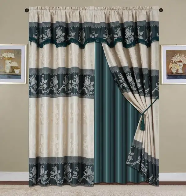 批发定制美式风格客厅豪华窗帘套装涤纶织物提花和窗帘