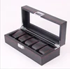 Cross border hot sale watch box black flip structure case 5 grids carbon fiber