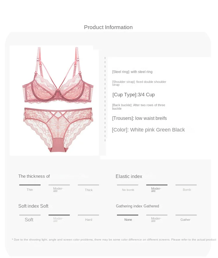 Women's Sexy Lace Ultra-Thin No Sponge Bra Set Transparent Adjusted-Straps Low-Rise Bikini Panties Logo Waist for Large Chest