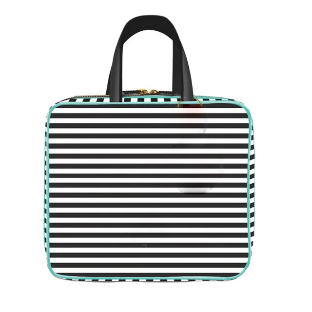 
striped storage case with two large zippered pockets for scrapbook craft 