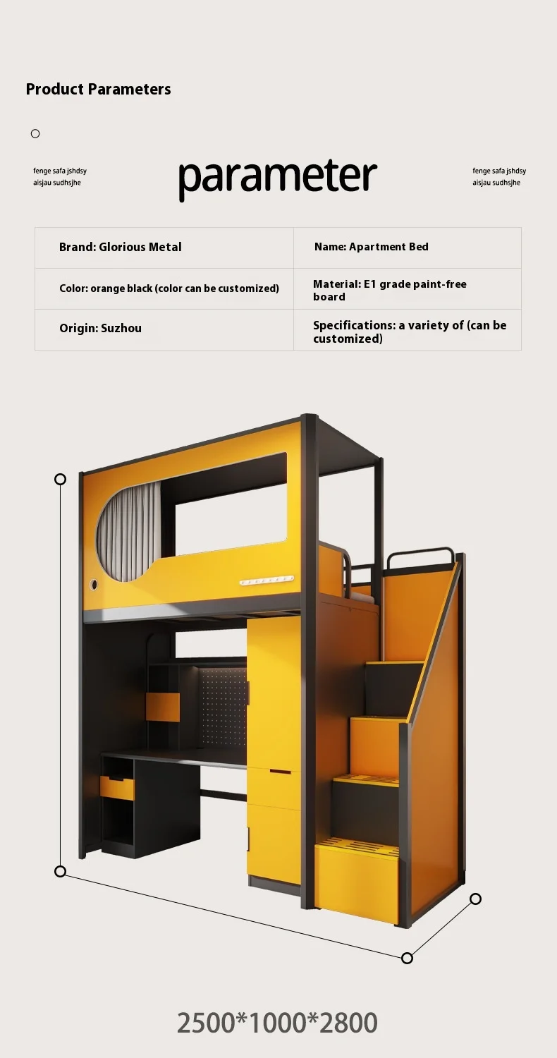 product modern iron panel bed school dormitory apartment loft bunk bed with desk-12