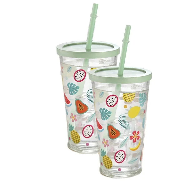 Reusable Eco-friendly 670ml Summer Juice Glass Cup With Straw Printing ...