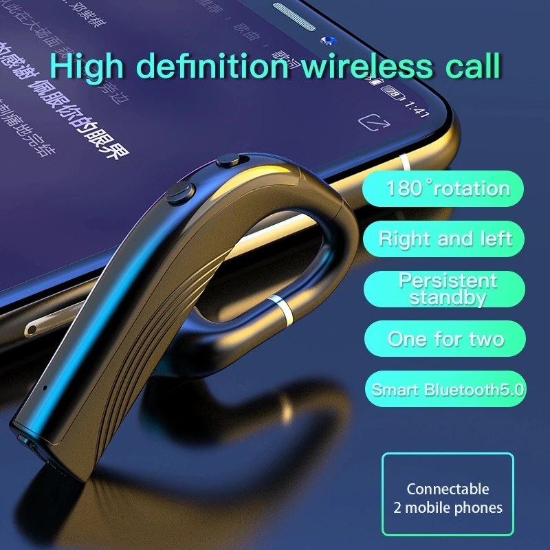 Wireless Headphones Handsfree HD Call Ear-hook Earphones Business Bluetooth 5.0 Headset With Mic For Driver Sport - ANKUX.COM