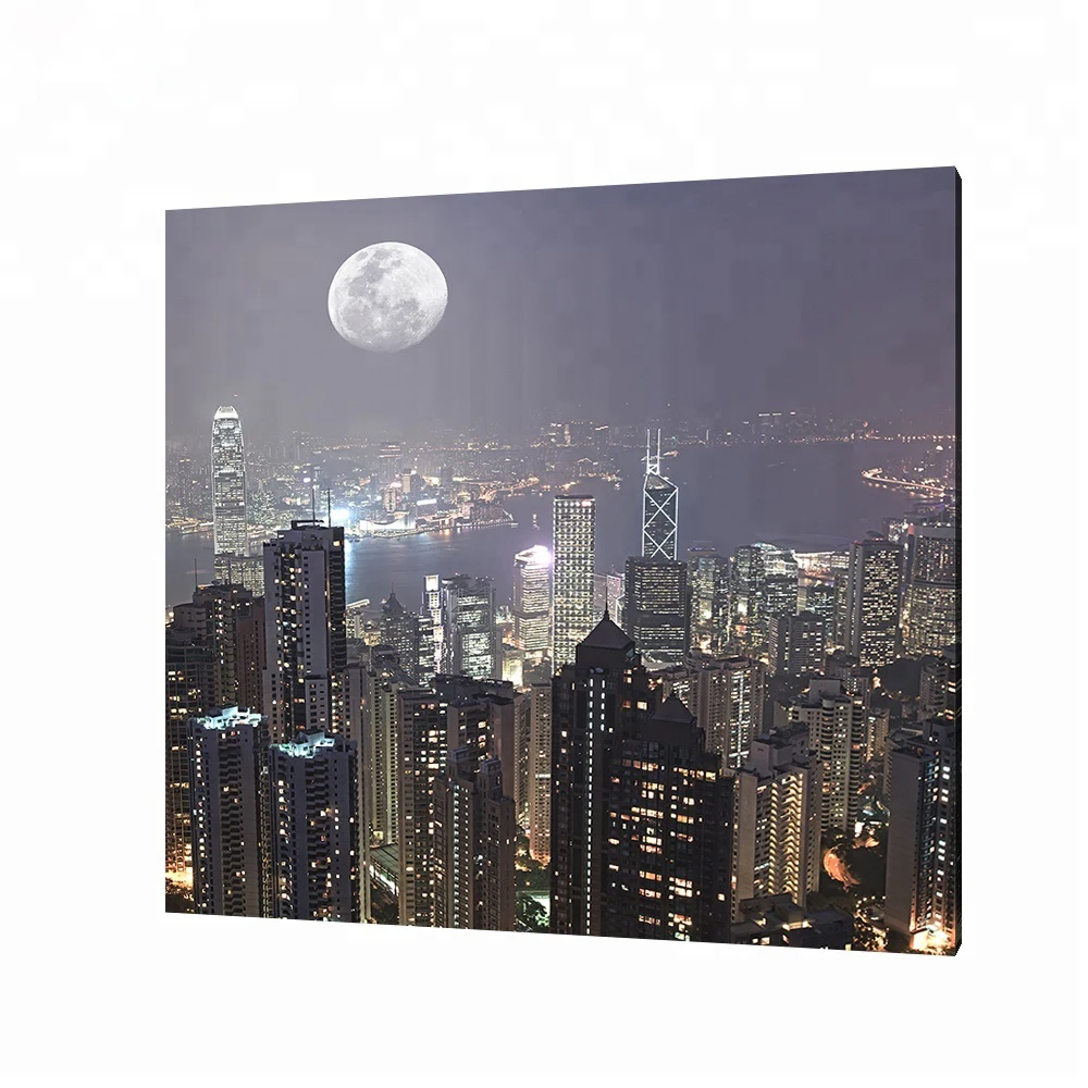 Art night city printing battery operated canvas pictures light up led canvas painting