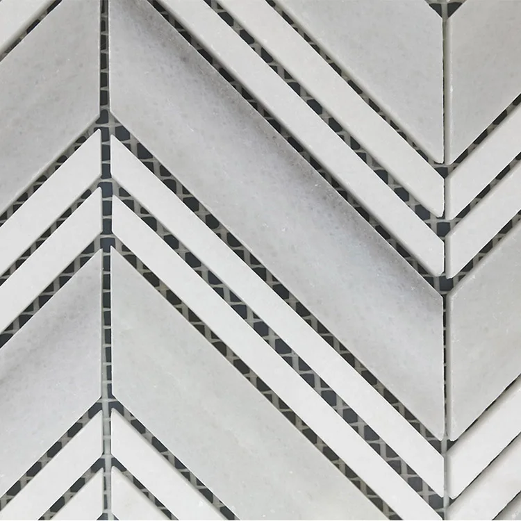 Elegance Marmara White + Thassos White Herringbone Mixed Marble Mosaic Floor