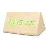 Voice Control LED Digital alock Display time and temperature Desk Wooden alarm clock
