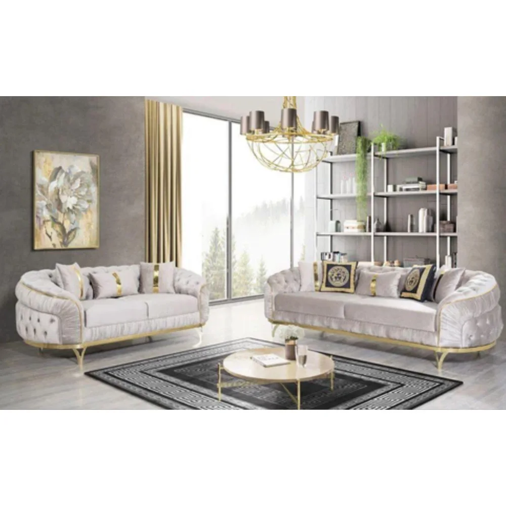 Best Selling Sofa Set Home Furniture Modern Design Tufts Velvet Fabric