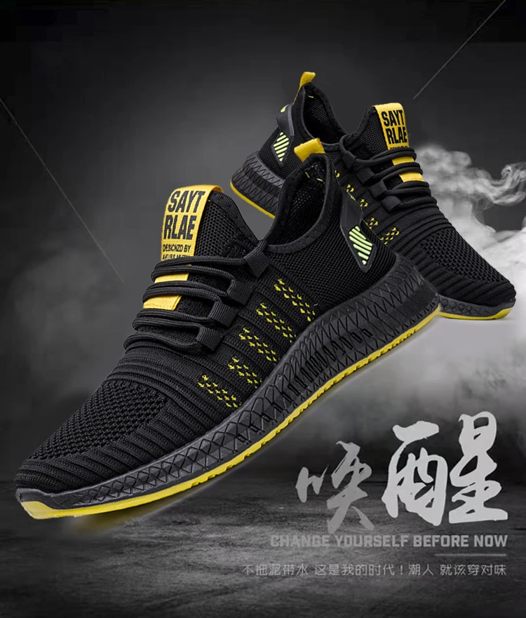 Lowpriced Flying Woven Lightweight Men's Sports Running Shoes Laceup