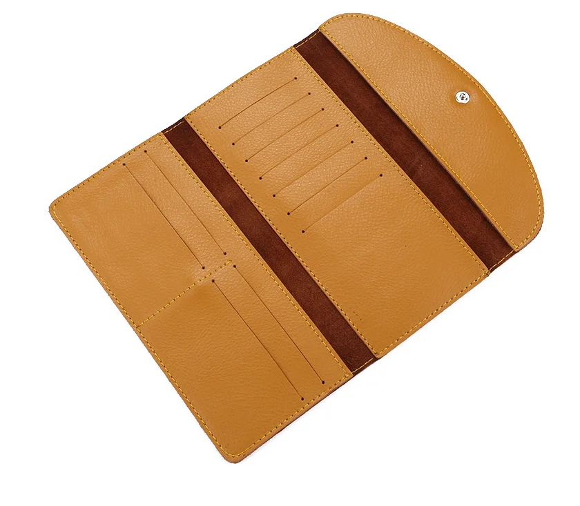 Brown color fashion ladies clutch bag magnetic button genuine leather women wallet