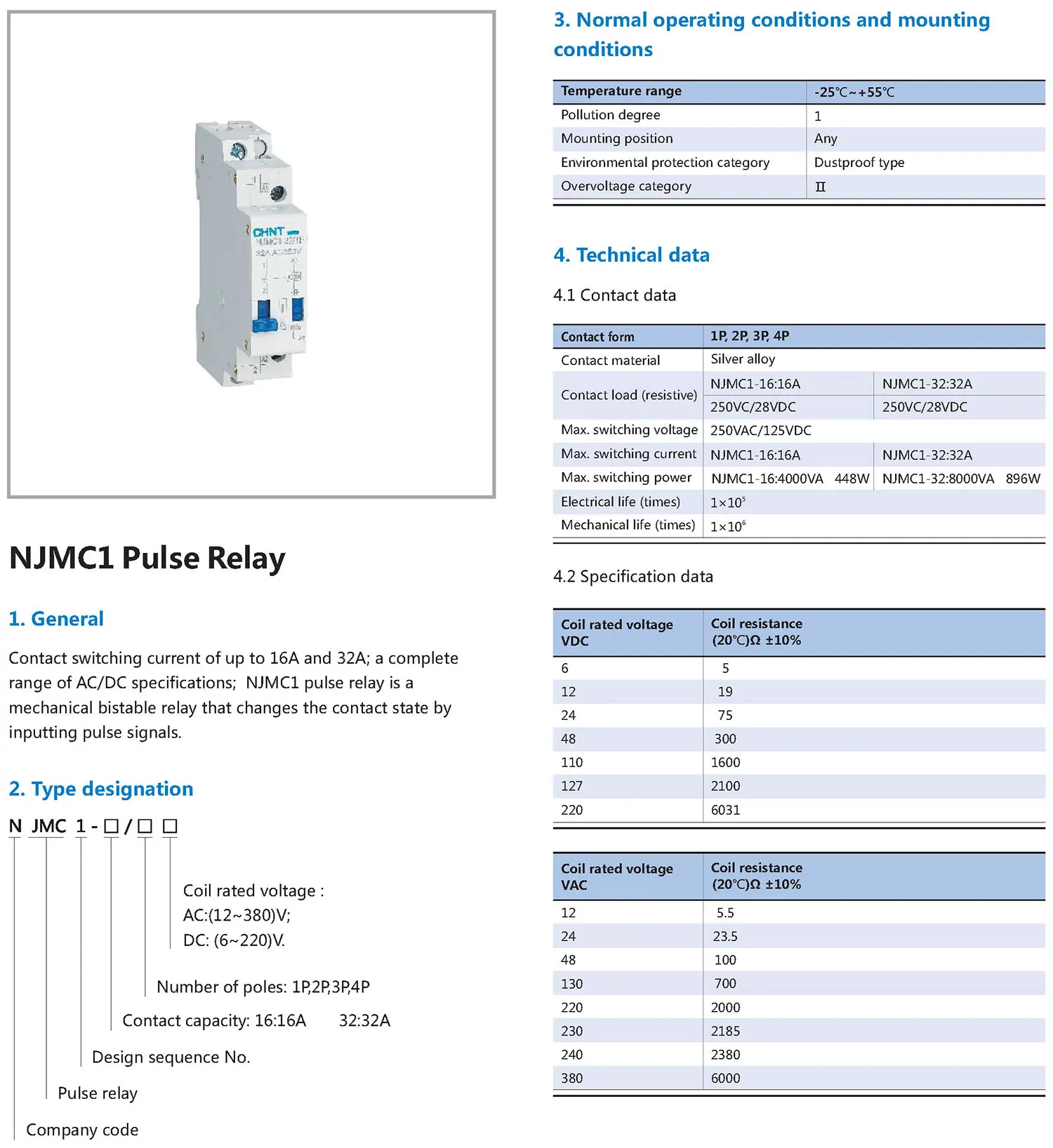 Chint original NJMC1 NJMC1-16 NJMC1-32 1P 2P 3P 4P 16A 32A AC 220V 380V DC 24V Pulse Relay