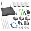 4ch CCTV Camera System kit for Security 4 PCS WiFi IP Camera + NVR Station + Network Wire + Mouse for Indoor and Outdoor use