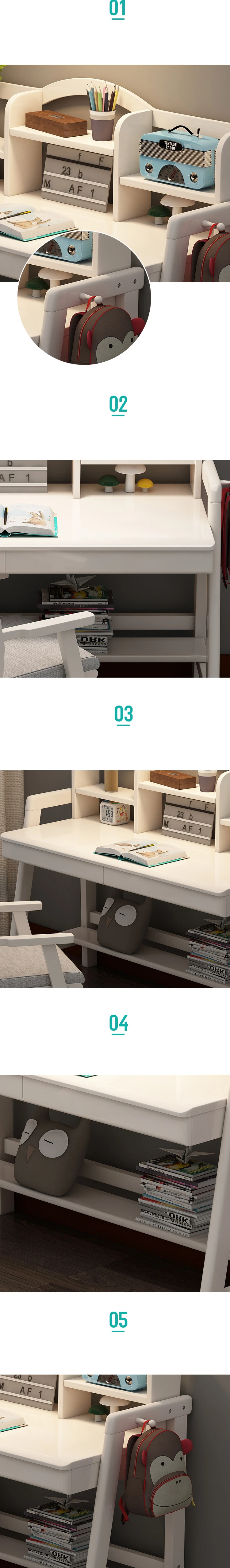 Homedone White Color Kids Adjustable Learning table wholesale Children Study Desk Storage Bookshelf