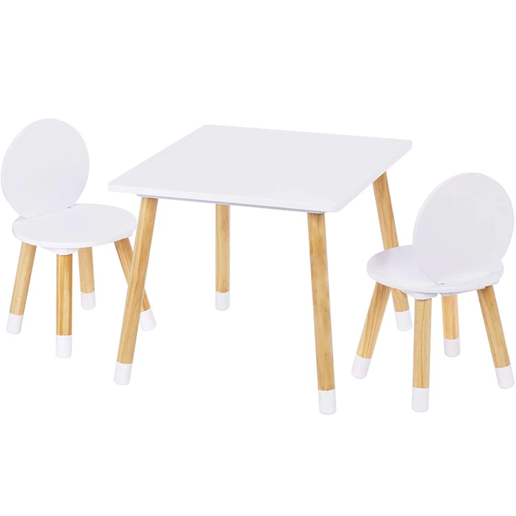 Hot Sale White 3 Piece Kiddy Table Chairs Set Kids Table With 2 Chairs