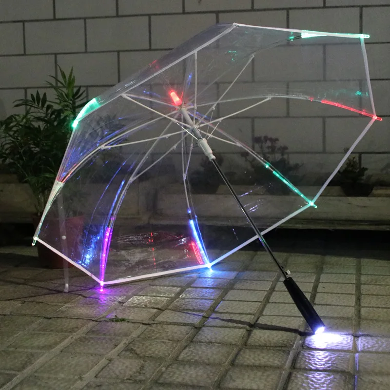 High Quality Cheap POE Clear Rainbow Led Straight Umbrella With Light