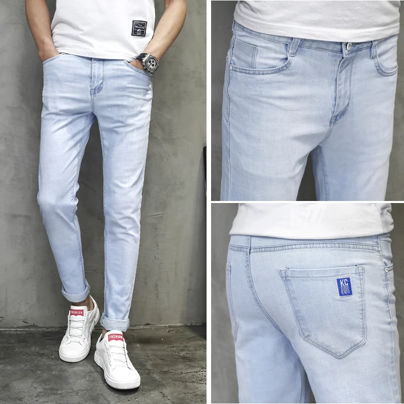2019 New Men Burrs Classic Whitening Blue knee fold jeans pants 8818 