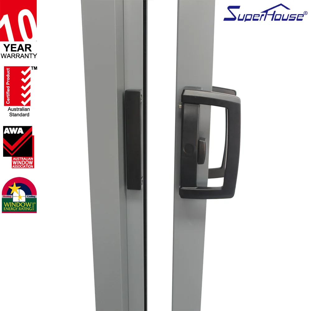 AS2047/AAMA/CSA Certified slim frame double glass aluminium exterior 3 tracks sliding stacker door