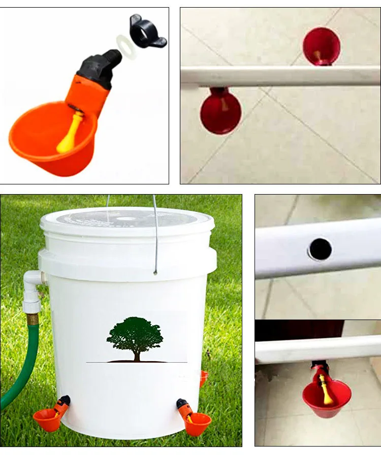 thumbnail image 2 of 10 Chicken Water Drinker Cups + PVC Fittings – Poultry Coop Watering System, Rabbitnipples.com 2 of 5