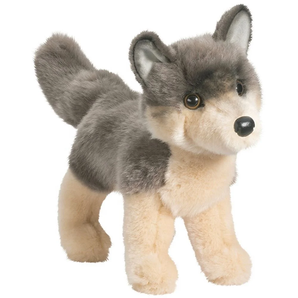 自定义雪白色和黑色毛绒动物玩具狼