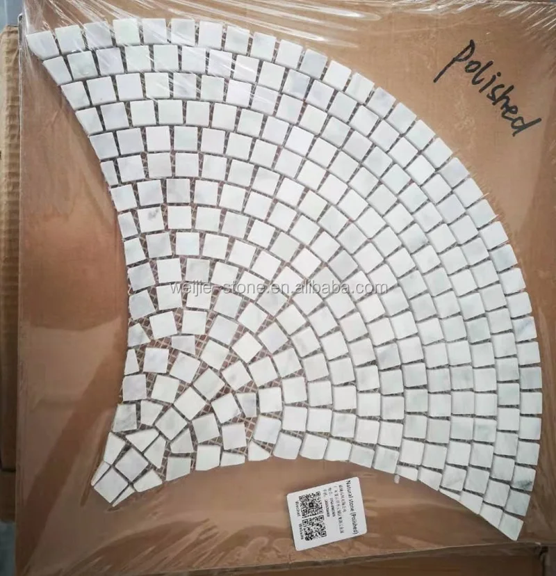 Large Fan Shape White Marble Mosaic Tile For Bathroom Wall And Floor